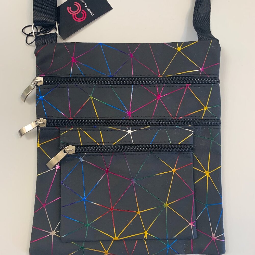 Geometric Black/ Multicolor Accents -Four Pocket Crossbody Handbag β - NWT